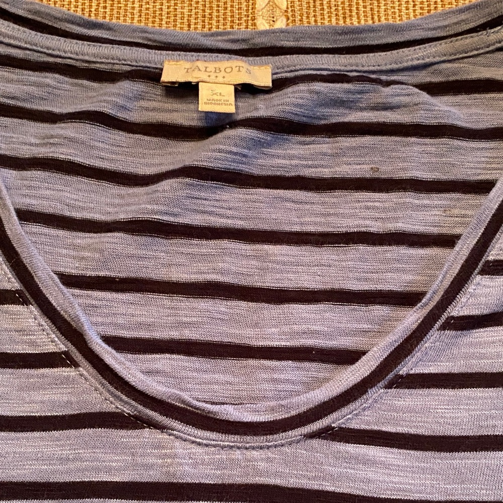 Talbots Navy and Blue  Striped tee - Picture 4 of 5